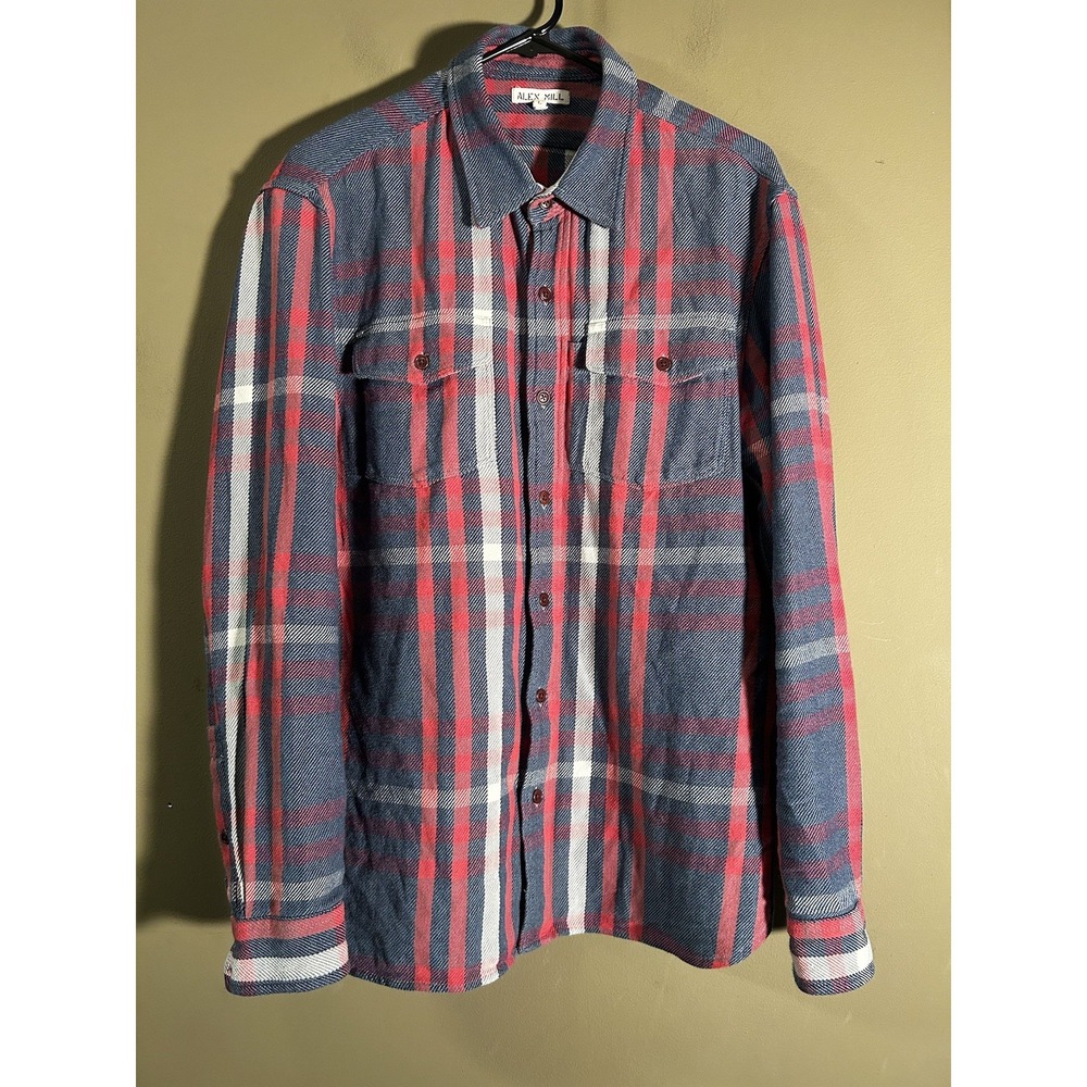 Alex Mill Navy Blue and Red Plaid Button-Down Shirt